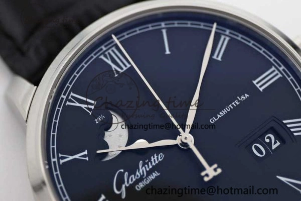 Premium Excellence Panorama Date Moon Phase SS GGR 1:1 Best Edition Black Dial on Leather Strap NH 6618