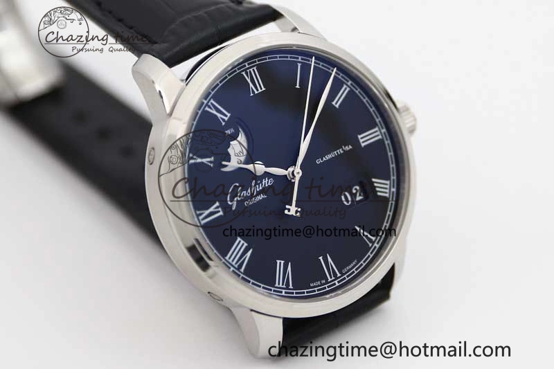 Premium Excellence Panorama Date Moon Phase SS GGR 1:1 Best Edition Black Dial on Leather Strap NH 6618