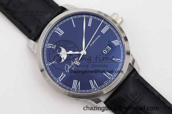 TopPick Excellence Panorama Date Moon Phase SS GGR 1:1 Best Edition Blue Dial on Leather Strap NH 6616