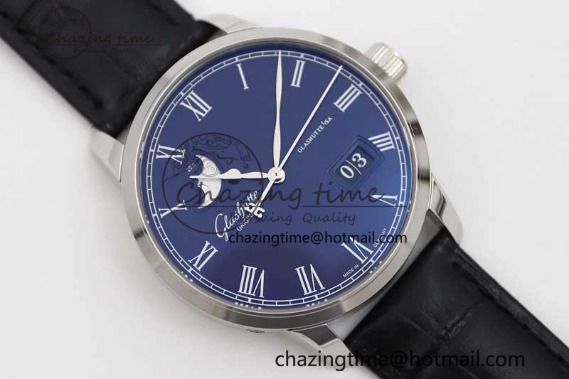 TopPick Excellence Panorama Date Moon Phase SS GGR 1:1 Best Edition Blue Dial on Leather Strap NH 6616