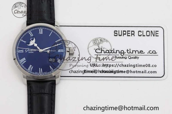 TopPick Excellence Panorama Date Moon Phase SS GGR 1:1 Best Edition Blue Dial on Leather Strap NH 6616