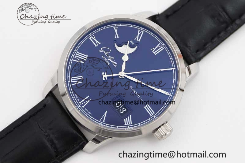 TopPick Excellence Panorama Date Moon Phase SS GGR 1:1 Best Edition Blue Dial on Leather Strap NH 6616