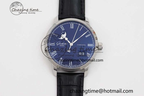 TopPick Excellence Panorama Date Moon Phase SS GGR 1:1 Best Edition Blue Dial on Leather Strap NH 6616