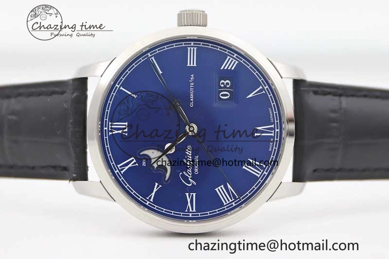 TopPick Excellence Panorama Date Moon Phase SS GGR 1:1 Best Edition Blue Dial on Leather Strap NH 6616