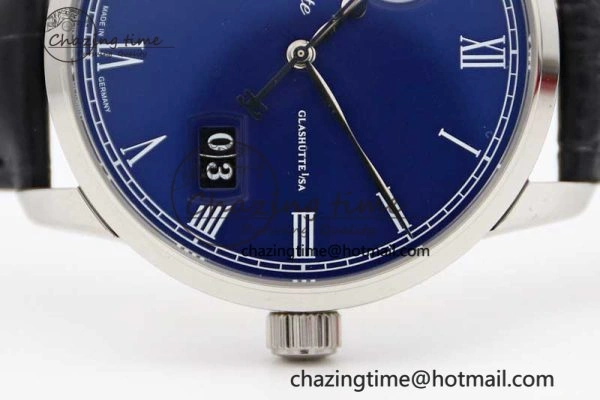 TopPick Excellence Panorama Date Moon Phase SS GGR 1:1 Best Edition Blue Dial on Leather Strap NH 6616