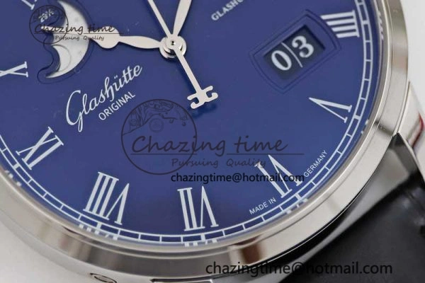 TopPick Excellence Panorama Date Moon Phase SS GGR 1:1 Best Edition Blue Dial on Leather Strap NH 6616