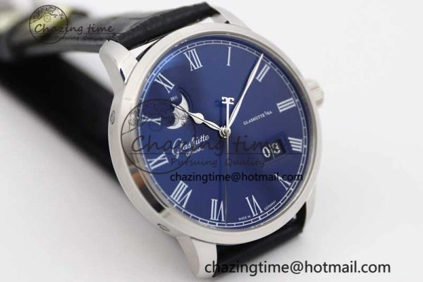 TopPick Excellence Panorama Date Moon Phase SS GGR 1:1 Best Edition Blue Dial on Leather Strap NH 6616