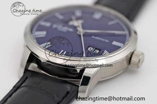 TopPick Excellence Panorama Date Moon Phase SS GGR 1:1 Best Edition Blue Dial on Leather Strap NH 6616