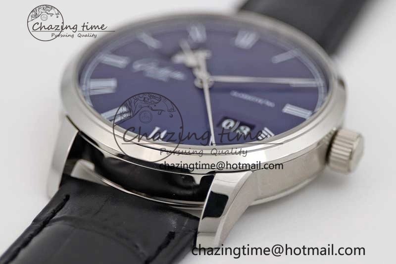TopPick Excellence Panorama Date Moon Phase SS GGR 1:1 Best Edition Blue Dial on Leather Strap NH 6616