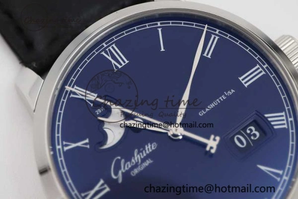 TopPick Excellence Panorama Date Moon Phase SS GGR 1:1 Best Edition Blue Dial on Leather Strap NH 6616