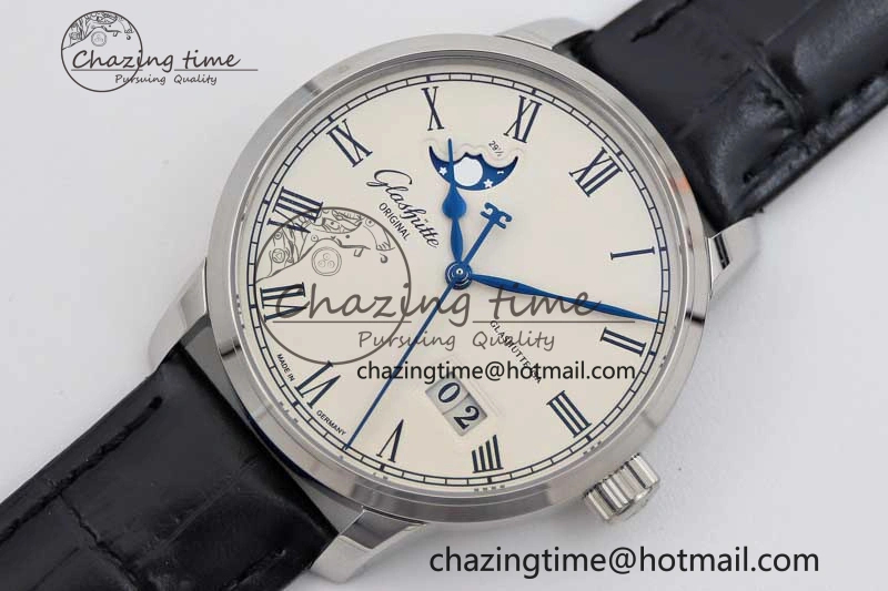 SportInspired Excellence Panorama Date Moon Phase SS GGR 1:1 Best Edition White Dial on Leather Strap NH 6619