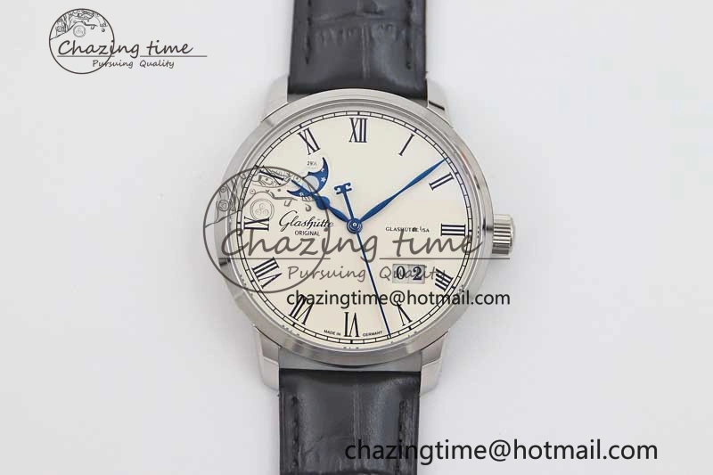 SportInspired Excellence Panorama Date Moon Phase SS GGR 1:1 Best Edition White Dial on Leather Strap NH 6619