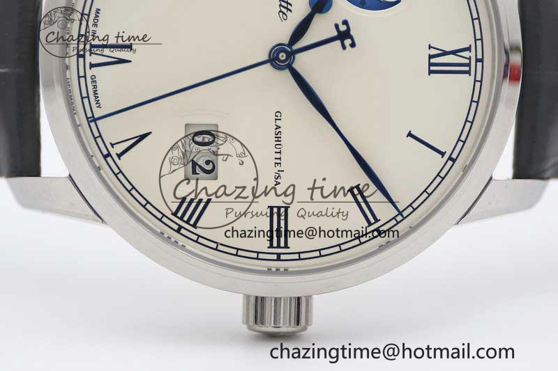 SportInspired Excellence Panorama Date Moon Phase SS GGR 1:1 Best Edition White Dial on Leather Strap NH 6619