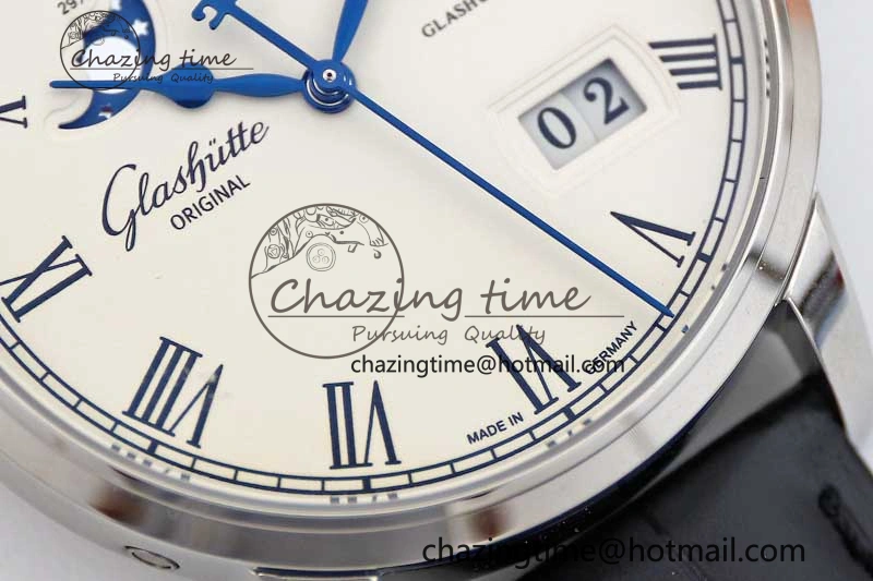 SportInspired Excellence Panorama Date Moon Phase SS GGR 1:1 Best Edition White Dial on Leather Strap NH 6619
