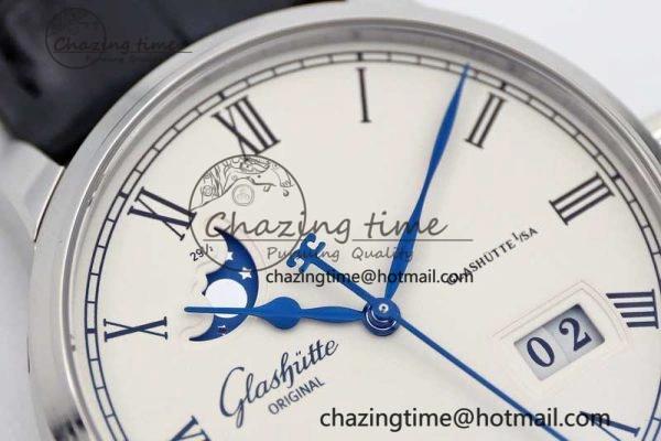 SportInspired Excellence Panorama Date Moon Phase SS GGR 1:1 Best Edition White Dial on Leather Strap NH 6619