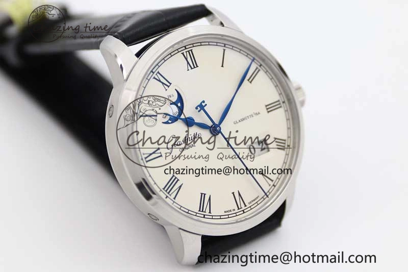 SportInspired Excellence Panorama Date Moon Phase SS GGR 1:1 Best Edition White Dial on Leather Strap NH 6619