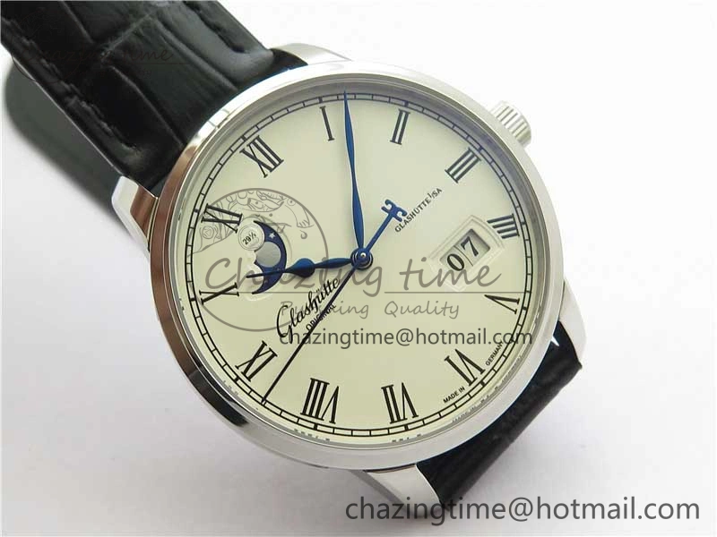 Excellence Panorama Date Moon Phase SS GLF 1:1 Best Edition White Dial on Black Leather Strap A Sleek 6620
