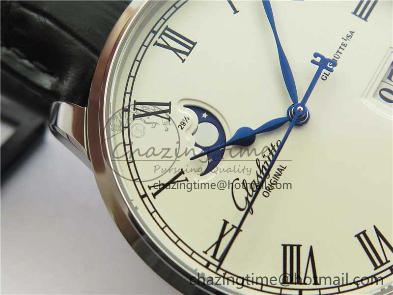 Excellence Panorama Date Moon Phase SS GLF 1:1 Best Edition White Dial on Black Leather Strap A Sleek 6620