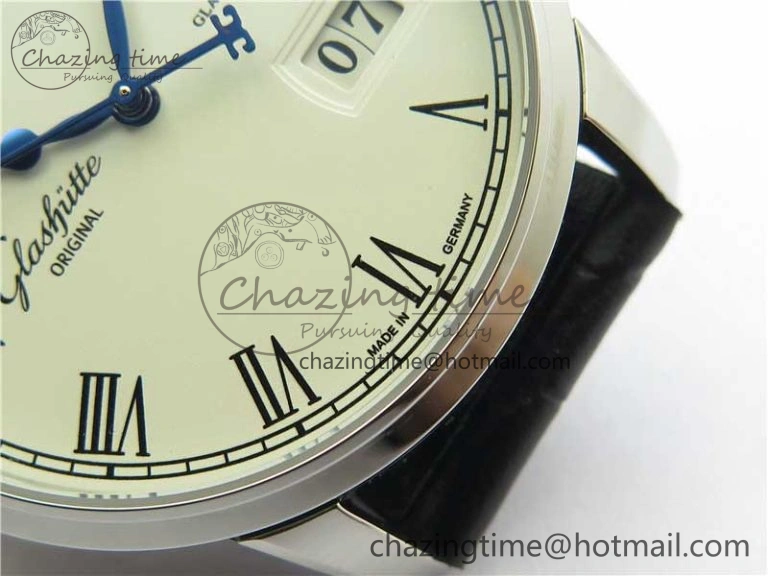 Excellence Panorama Date Moon Phase SS GLF 1:1 Best Edition White Dial on Black Leather Strap A Sleek 6620