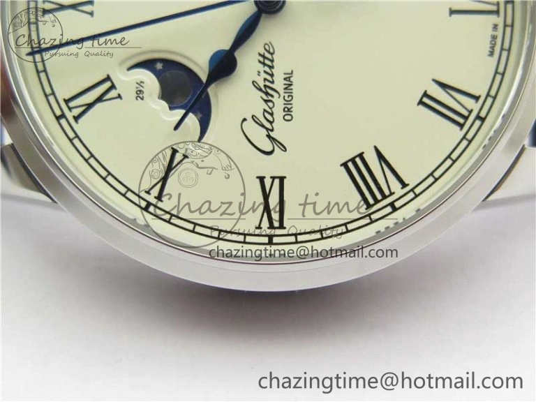 Excellence Panorama Date Moon Phase SS GLF 1:1 Best Edition White Dial on Black Leather Strap A Sleek 6620
