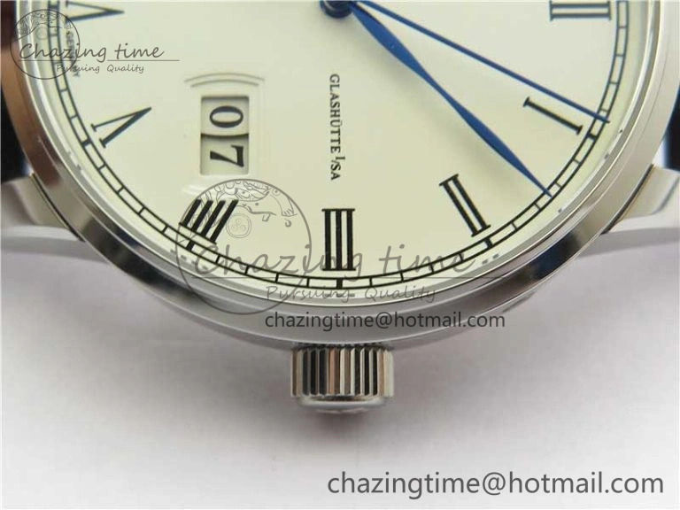 Excellence Panorama Date Moon Phase SS GLF 1:1 Best Edition White Dial on Black Leather Strap A Sleek 6620