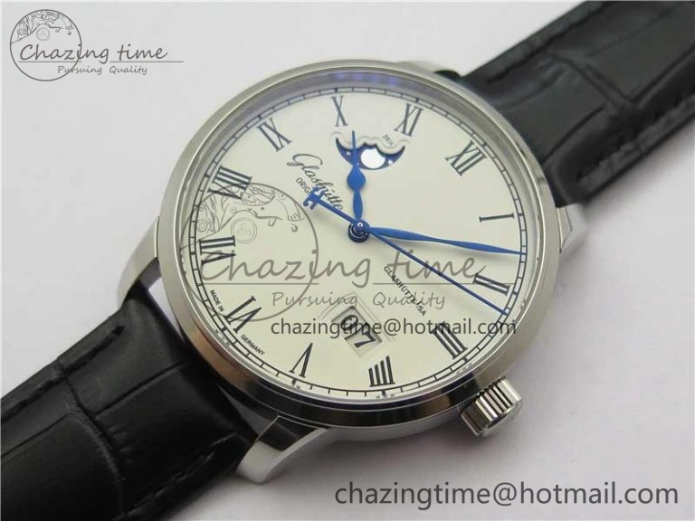 Excellence Panorama Date Moon Phase SS GLF 1:1 Best Edition White Dial on Black Leather Strap A Sleek 6620