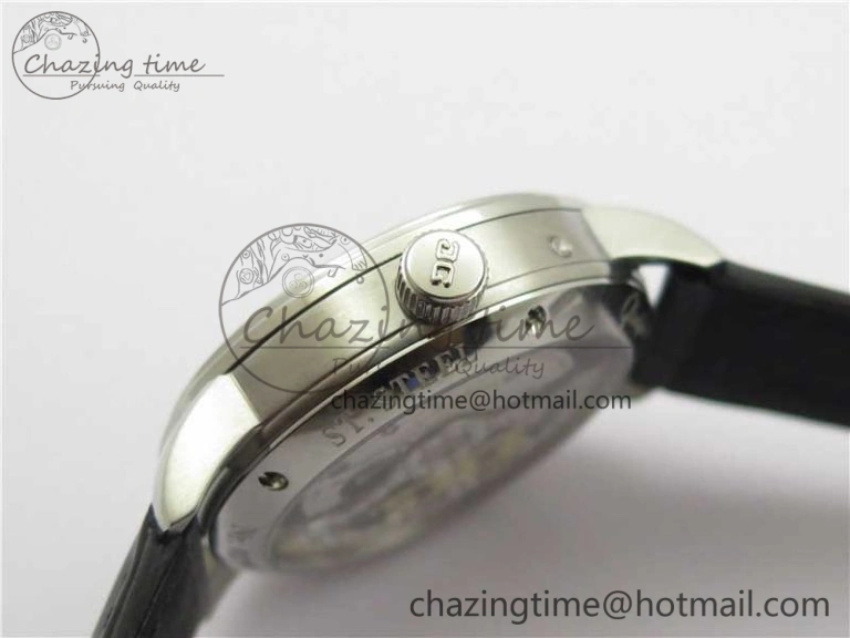 Excellence Panorama Date Moon Phase SS V9F Black Dial on Black Leather Strap A Stretchable 6621