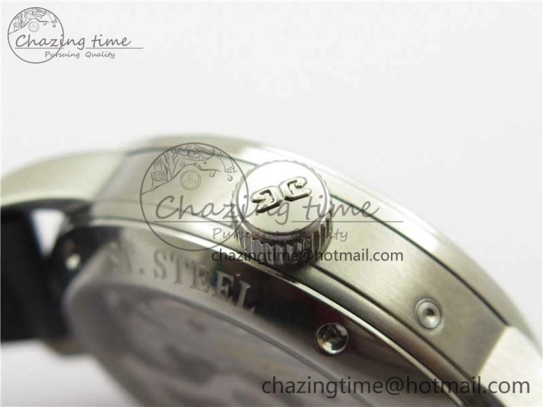 Excellence Panorama Date Moon Phase SS V9F Black Dial on Black Leather Strap A Stretchable 6621