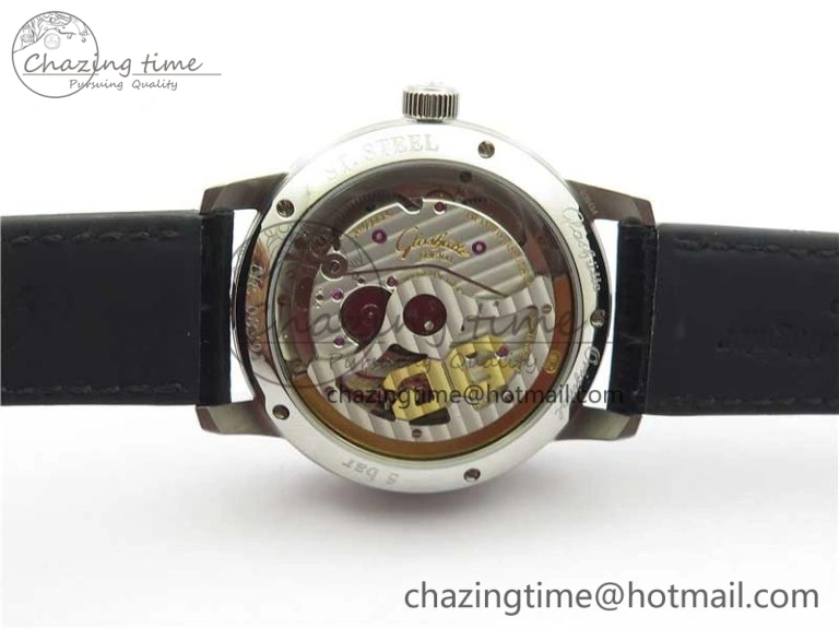 Excellence Panorama Date Moon Phase SS V9F Black Dial on Black Leather Strap A Stretchable 6621