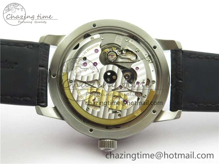Excellence Panorama Date Moon Phase SS V9F Black Dial on Black Leather Strap A Stretchable 6621