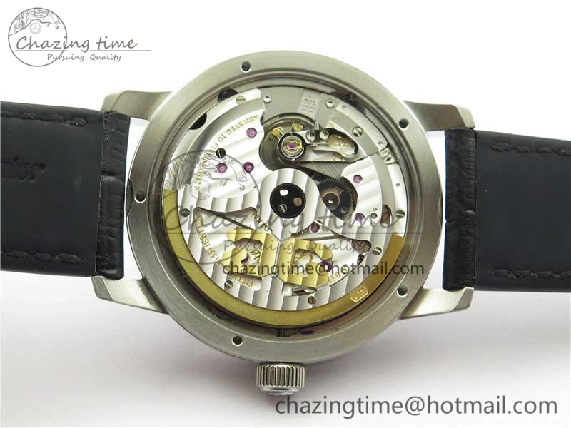 Excellence Panorama Date Moon Phase SS V9F Black Dial on Black Leather Strap A Stretchable 6621