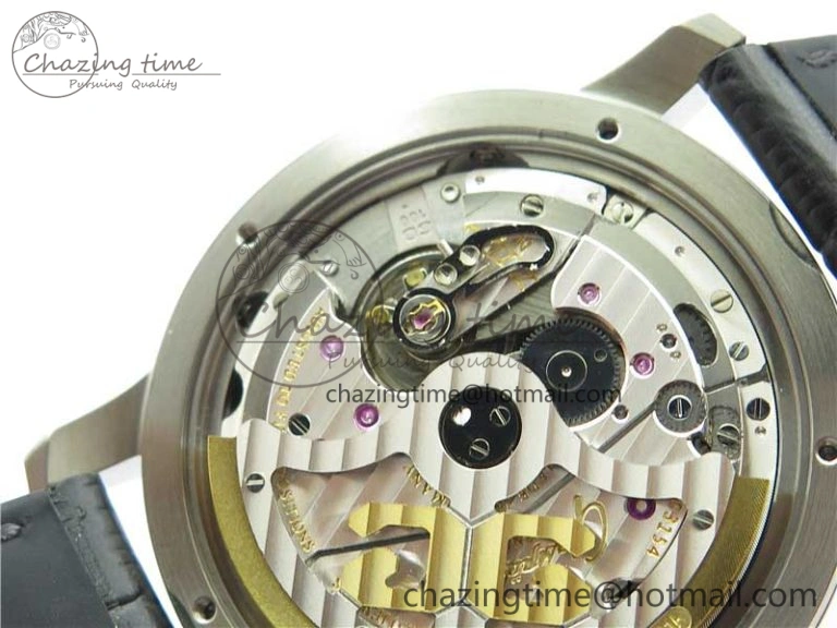 Excellence Panorama Date Moon Phase SS V9F Black Dial on Black Leather Strap A Stretchable 6621