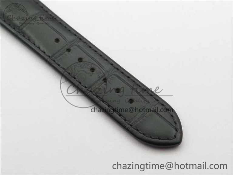 Excellence Panorama Date Moon Phase SS V9F Black Dial on Black Leather Strap A Stretchable 6621