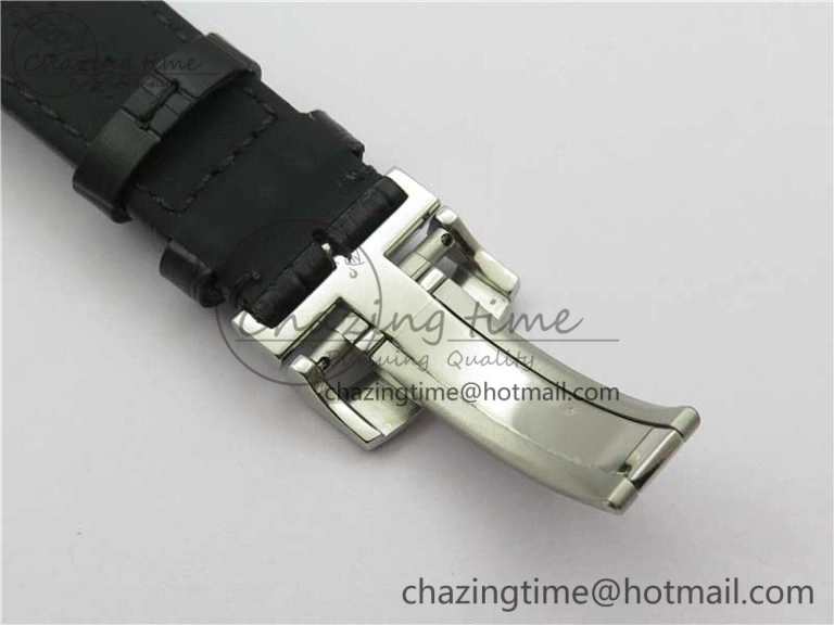 Excellence Panorama Date Moon Phase SS V9F Black Dial on Black Leather Strap A Stretchable 6621