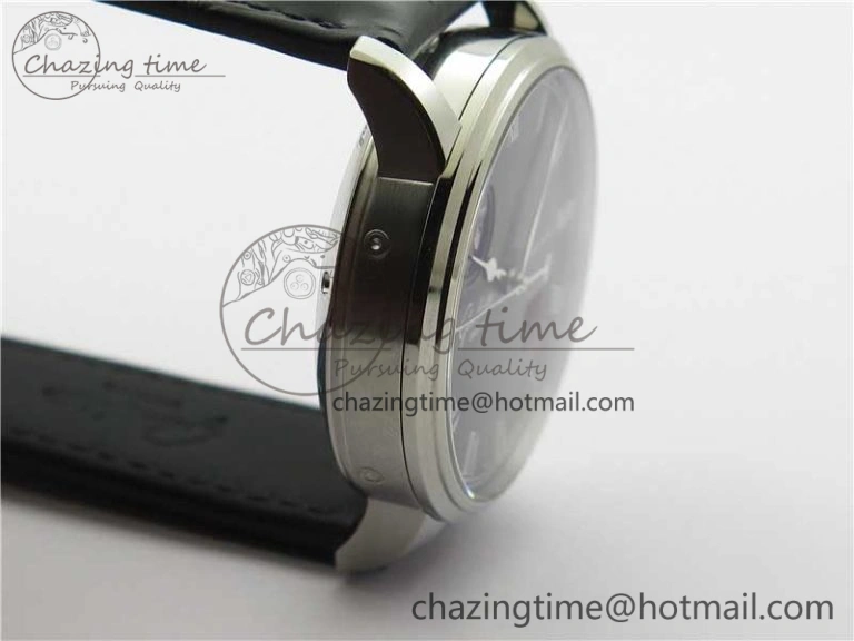 Excellence Panorama Date Moon Phase SS V9F Black Dial on Black Leather Strap A Stretchable 6621