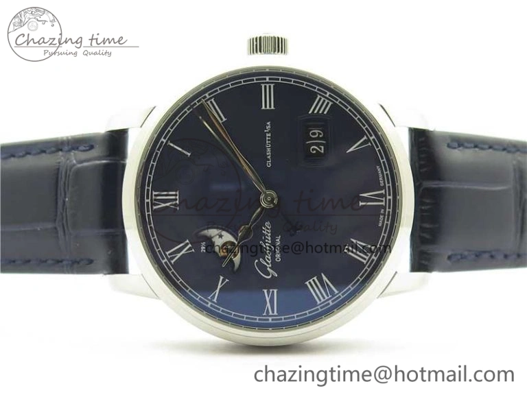 Excellence Panorama Date Moon Phase SS V9F Blue Dial on Blue Leather Strap A Affordable 6622