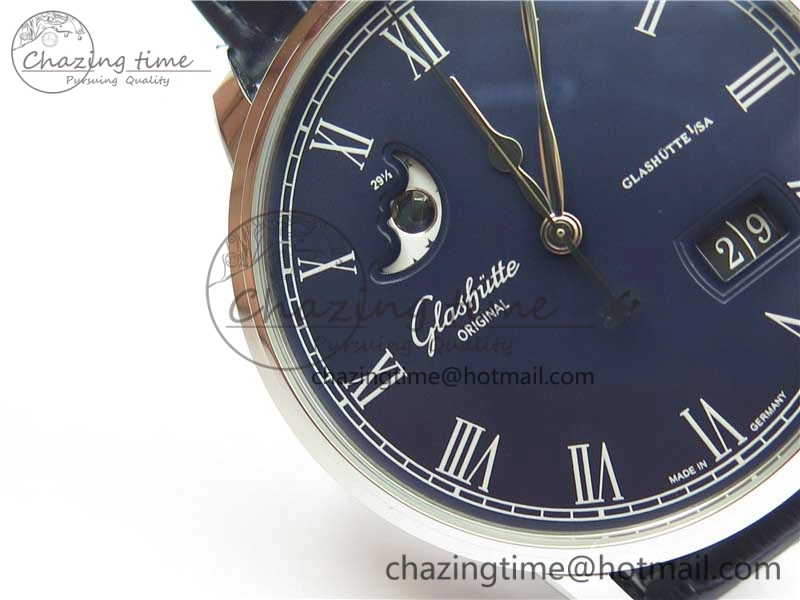 Excellence Panorama Date Moon Phase SS V9F Blue Dial on Blue Leather Strap A Affordable 6622