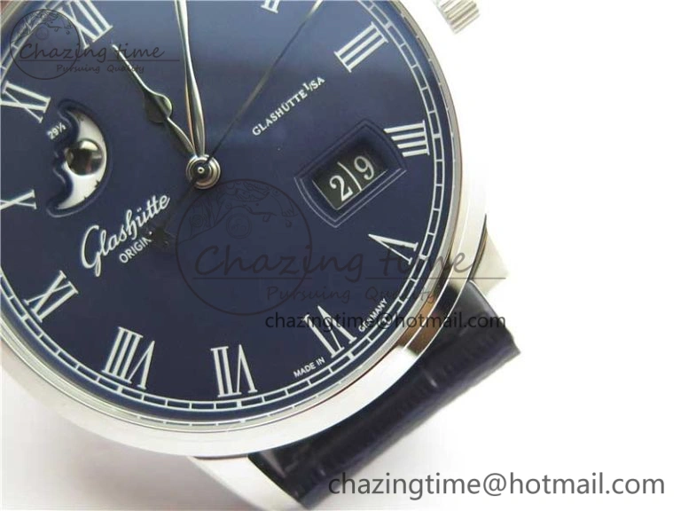 Excellence Panorama Date Moon Phase SS V9F Blue Dial on Blue Leather Strap A Affordable 6622