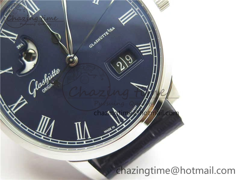 Excellence Panorama Date Moon Phase SS V9F Blue Dial on Blue Leather Strap A Affordable 6622