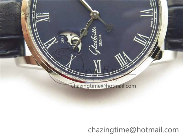 Excellence Panorama Date Moon Phase SS V9F Blue Dial on Blue Leather Strap A Affordable 6622