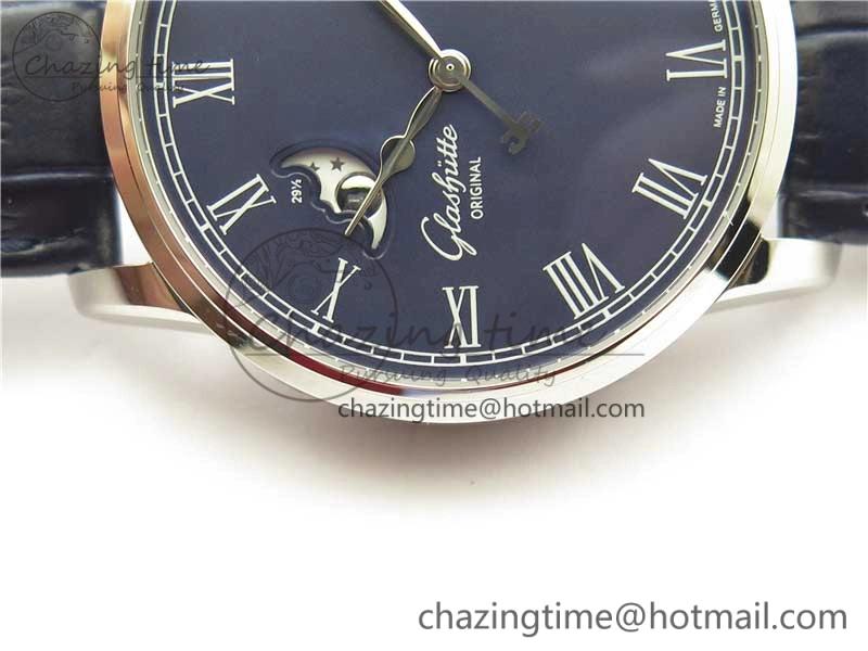 Excellence Panorama Date Moon Phase SS V9F Blue Dial on Blue Leather Strap A Affordable 6622
