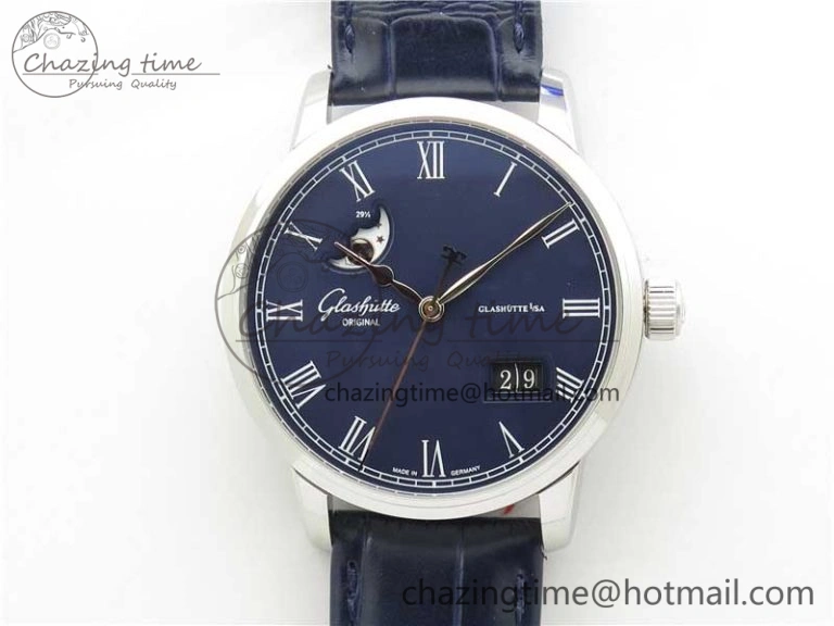 Excellence Panorama Date Moon Phase SS V9F Blue Dial on Blue Leather Strap A Affordable 6622