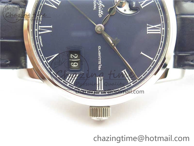 Excellence Panorama Date Moon Phase SS V9F Blue Dial on Blue Leather Strap A Affordable 6622