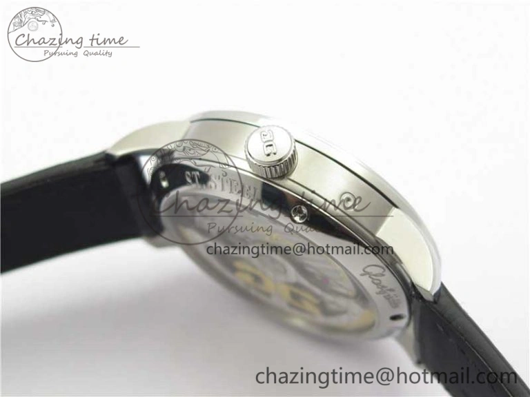 ModernLook Excellence Panorama Date Moon Phase SS V9F White Dial on Black Leather Strap A 6625