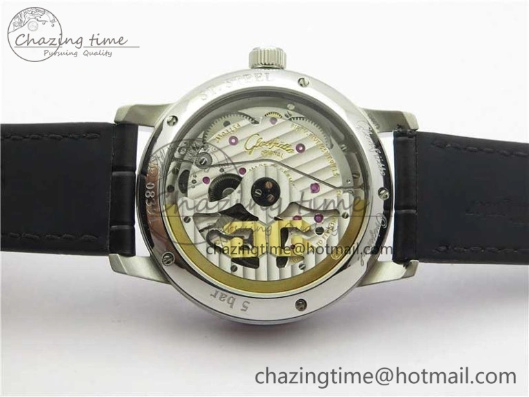 ModernLook Excellence Panorama Date Moon Phase SS V9F White Dial on Black Leather Strap A 6625