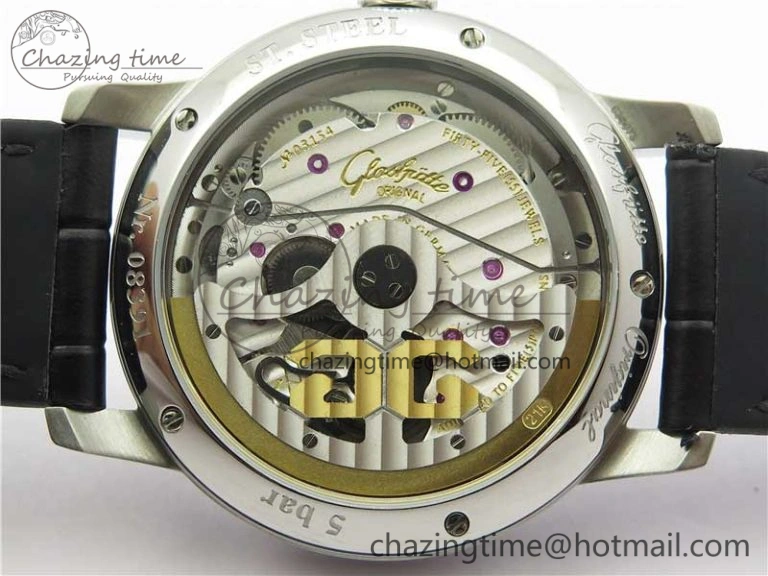 ModernLook Excellence Panorama Date Moon Phase SS V9F White Dial on Black Leather Strap A 6625
