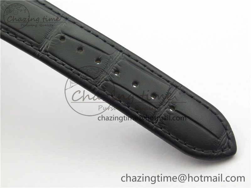 ModernLook Excellence Panorama Date Moon Phase SS V9F White Dial on Black Leather Strap A 6625