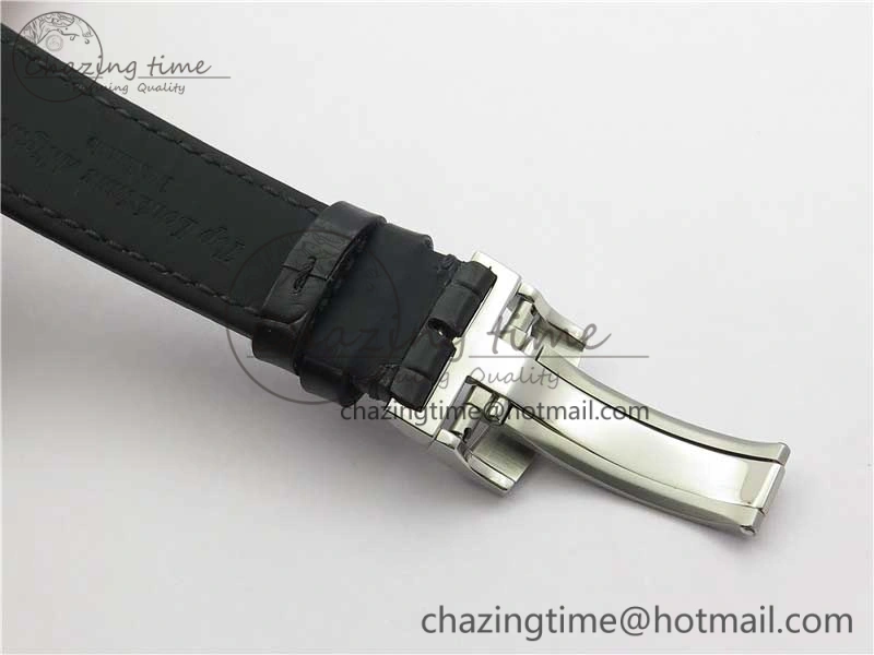 ModernLook Excellence Panorama Date Moon Phase SS V9F White Dial on Black Leather Strap A 6625