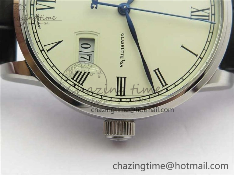 ModernLook Excellence Panorama Date Moon Phase SS V9F White Dial on Black Leather Strap A 6625