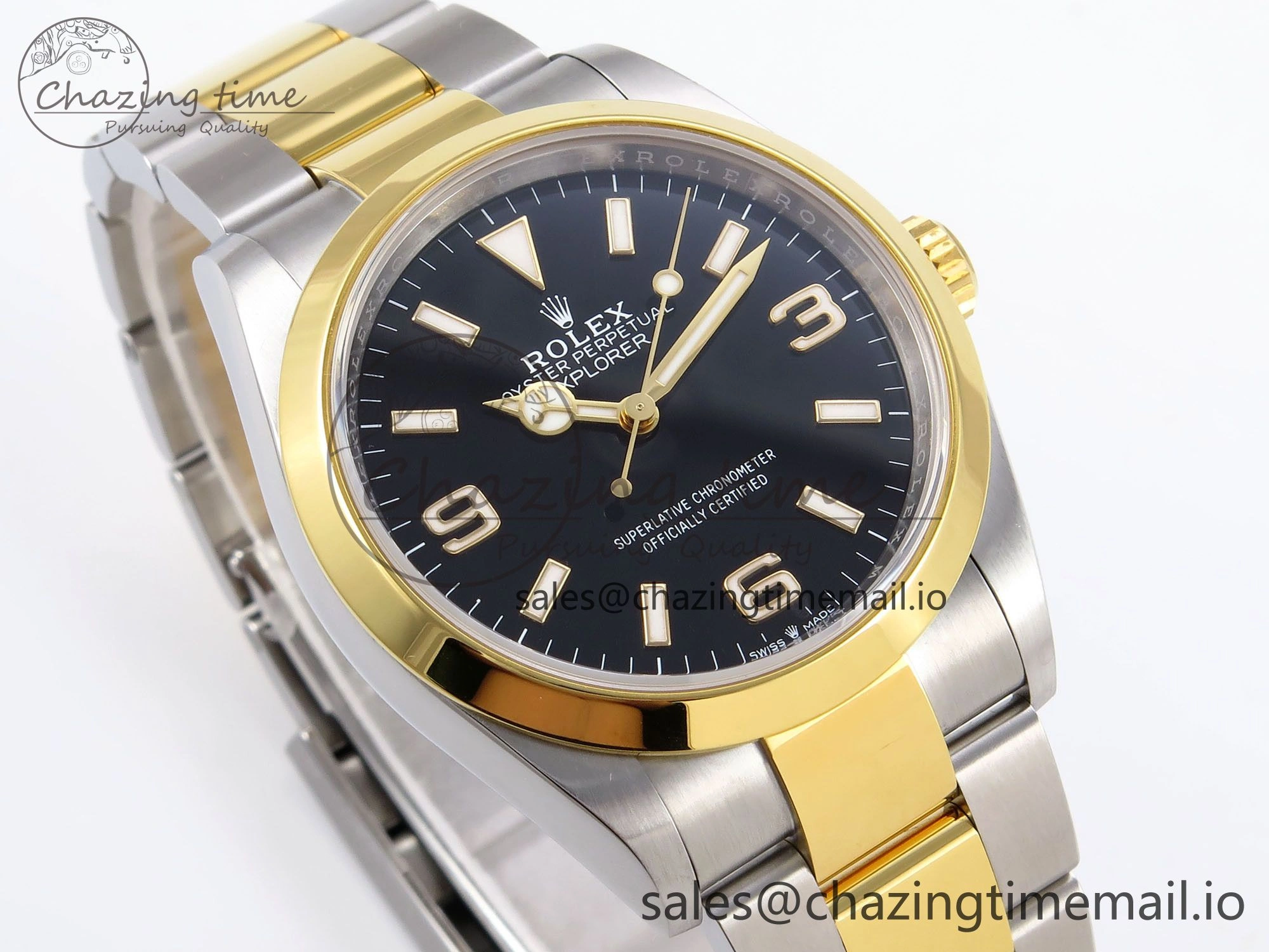 TechFriendly Explorer 124273 VSF 1:1 Best Edition 904L Steel Black Dial on SS YG Bracelet VS 1237